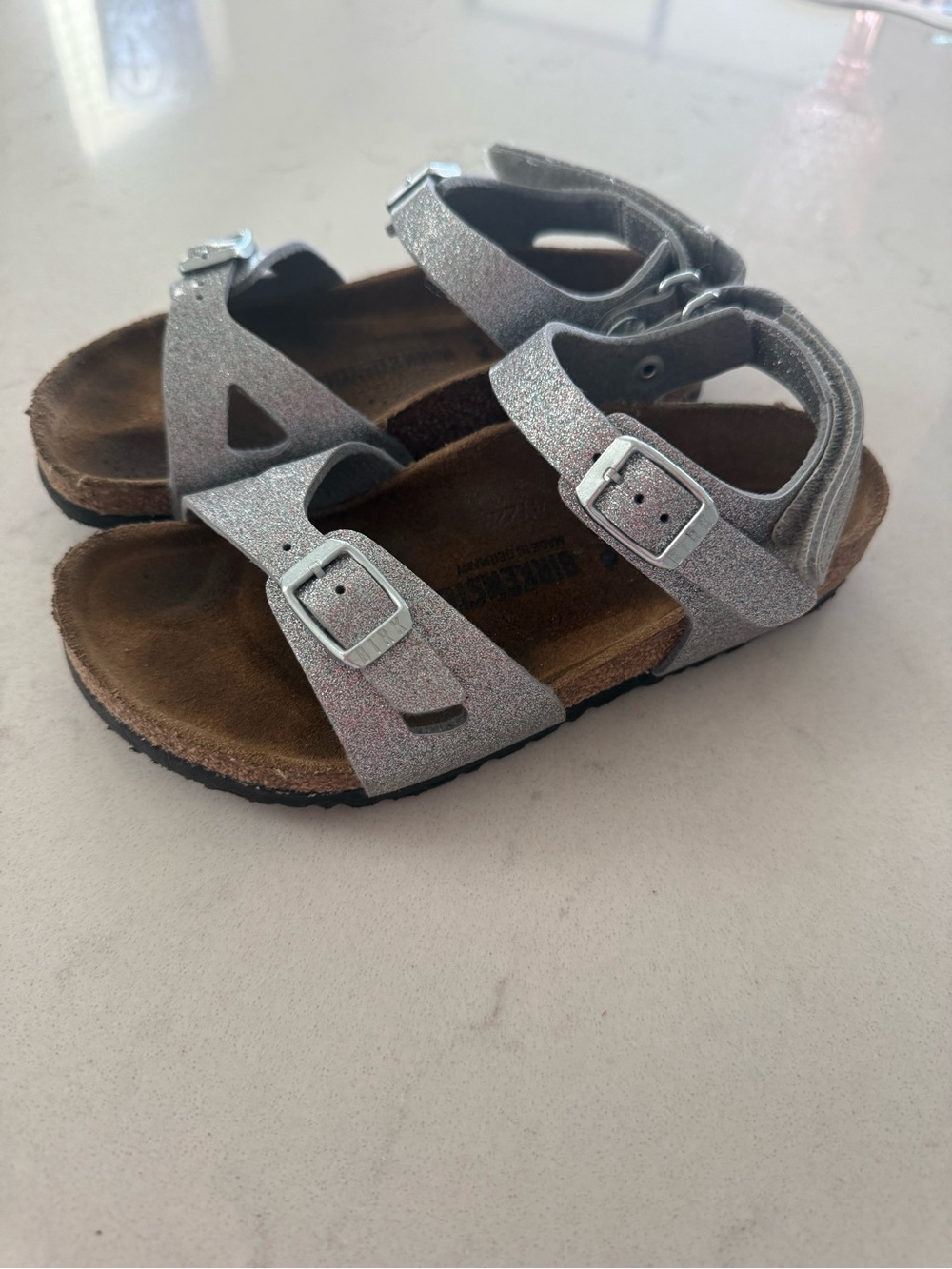 Birkenstock Kids Glitter Ankle-Strap Sandals in Silver